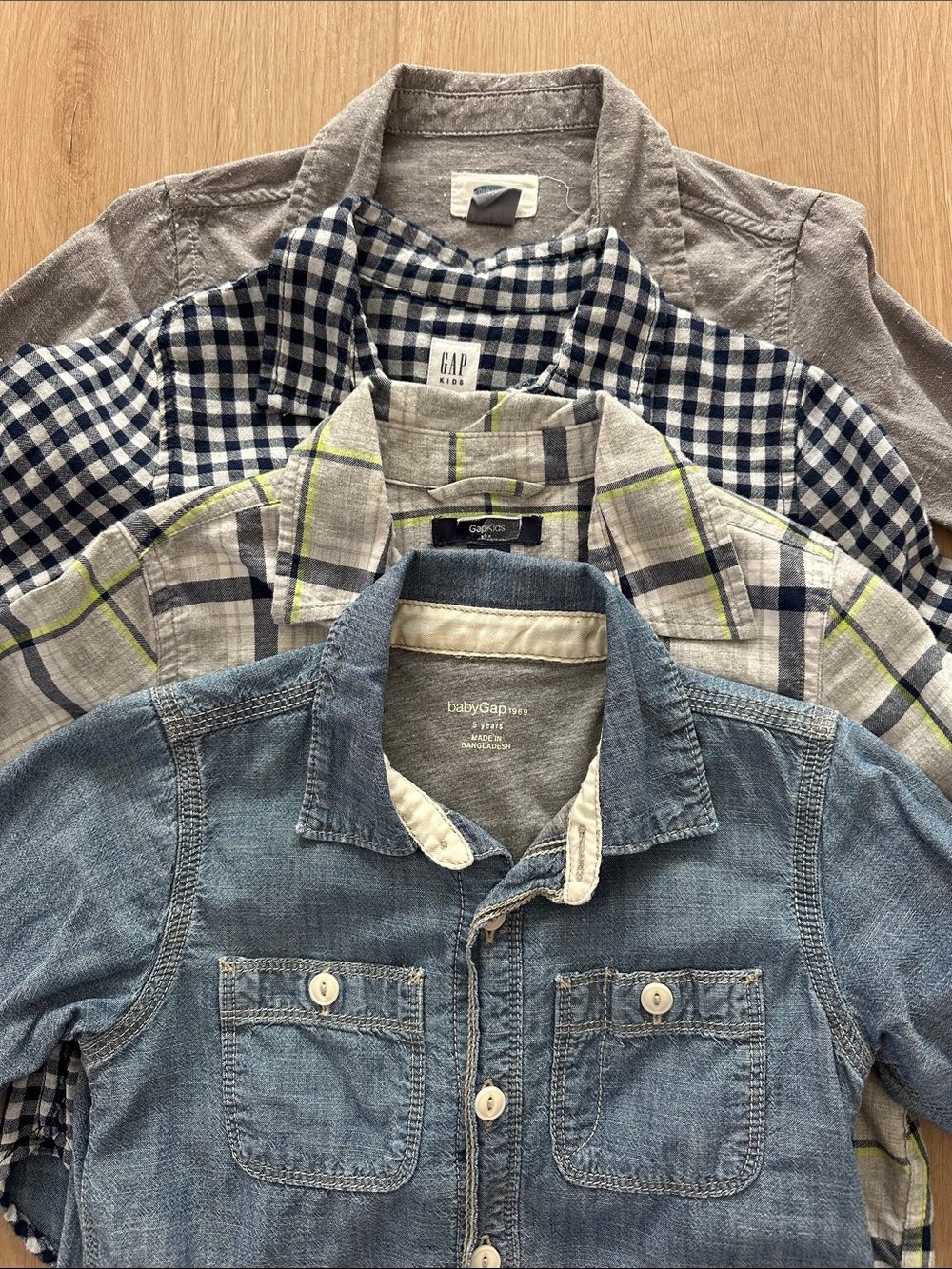 babyGap Denim Button-Up Shirt with Blue & Neutral Plaid Layers